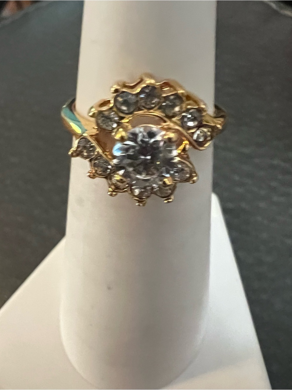 Gold-Tone Crystal Floral Statement Ring - White Crystal